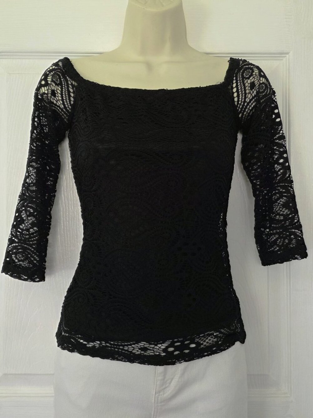 G by Guess Sandy Off Shoulder Black Lace Top XS NWT